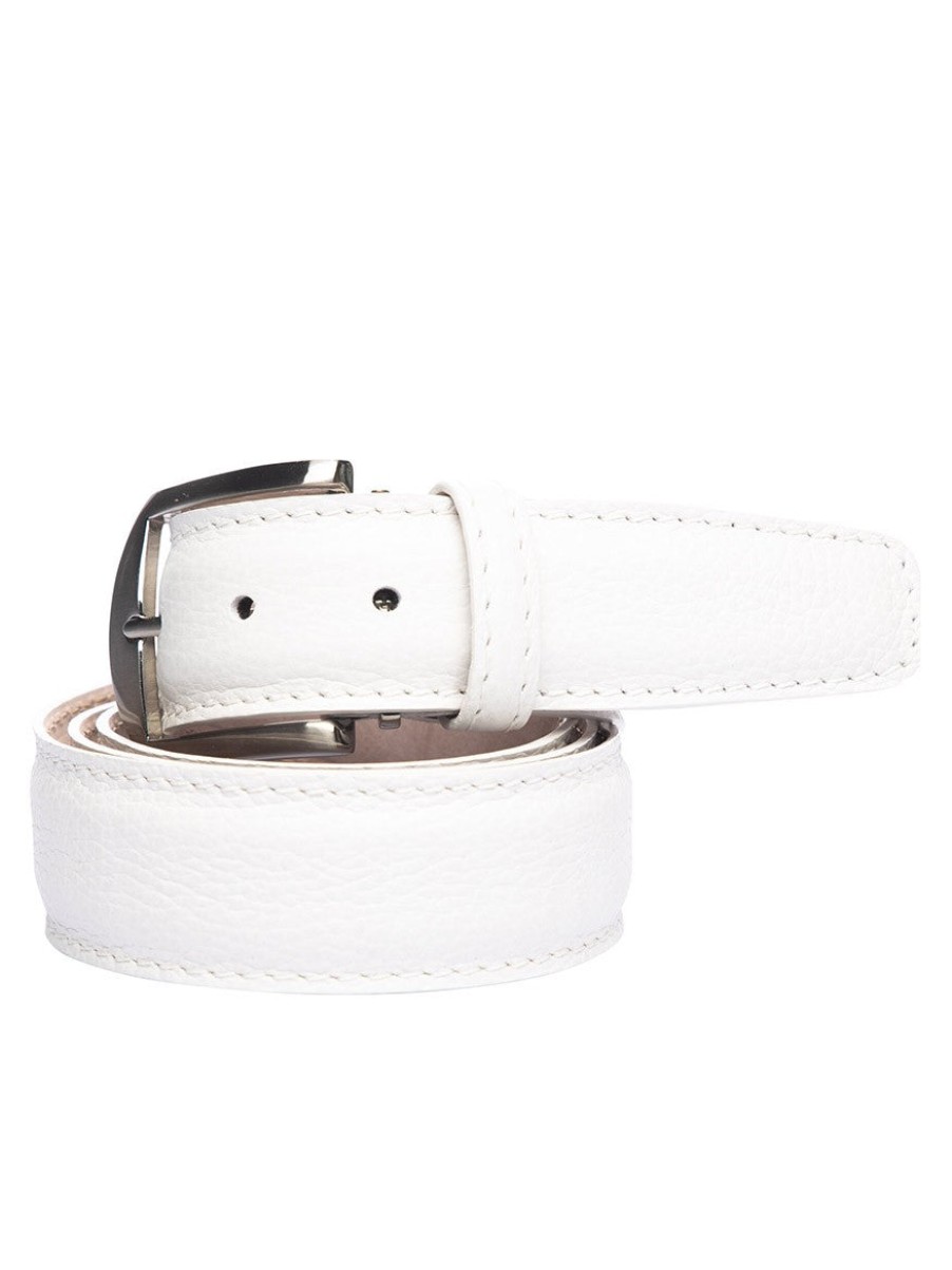 Men'S LEN Belts Belts | French Pebble Grain Belt White | Len Belts