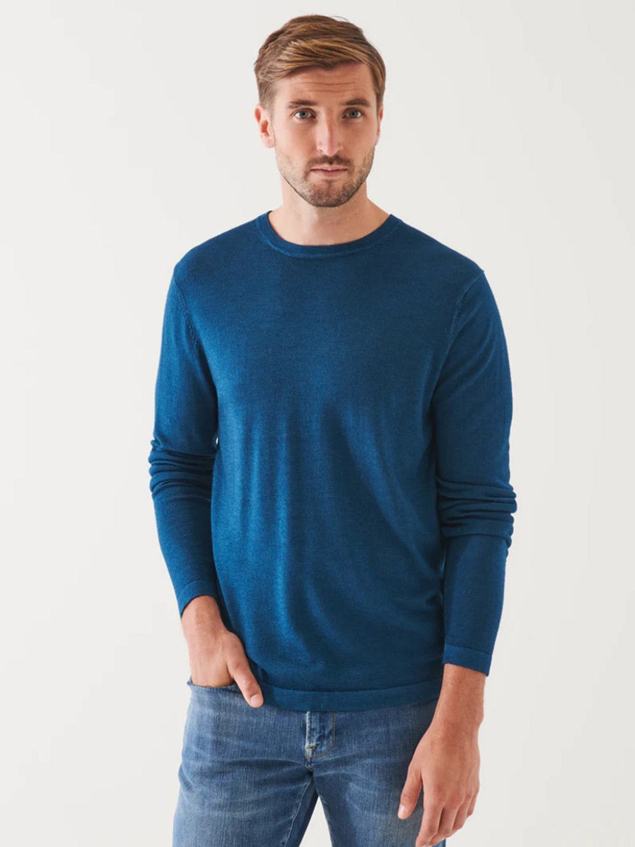 Men'S Patrick Assaraf Sweaters | Extra-Fine Merino Vintage Wash Crewneck In Krypton | Patrick Assaraf