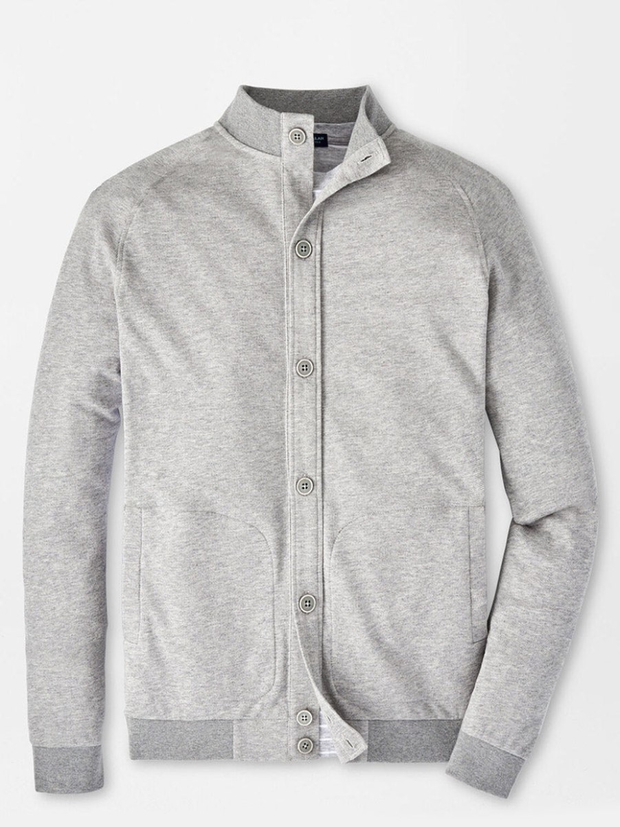 Men'S Peter Millar Sweaters | Baldwin Button Front Knit Jacket In British Grey | Peter Millar