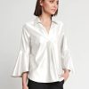 Women'S Hinson Wu Tops | Nicole Bracelet Sleeve Silk Satin Top In Cloud | Hinson Wu