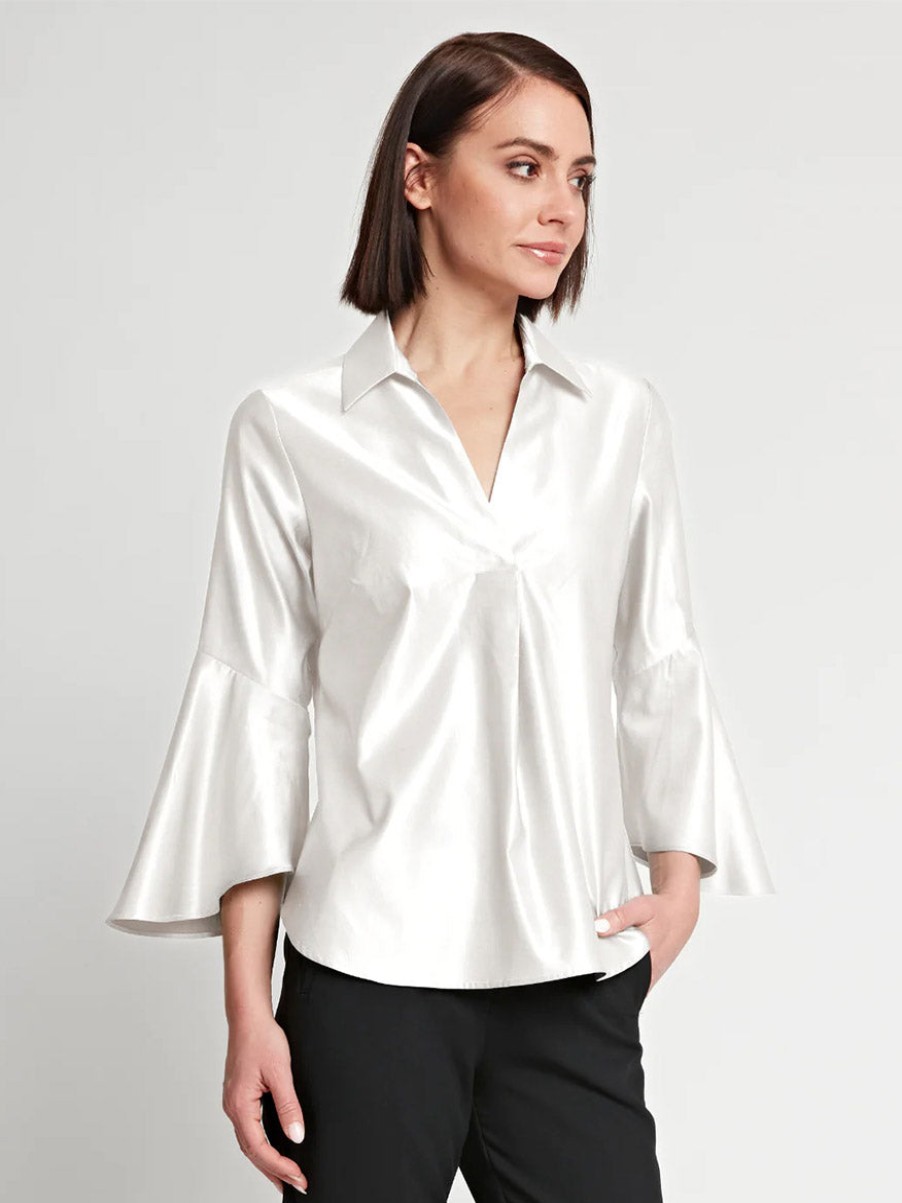 Women'S Hinson Wu Tops | Nicole Bracelet Sleeve Silk Satin Top In Cloud | Hinson Wu