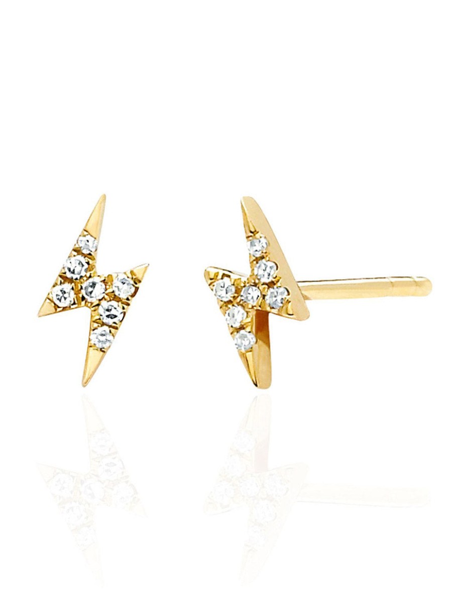 Women'S EF Collection Earrings | Buy Diamond Mini Lightning Bolt Stud Earrings In Yellow Gold Jewelry