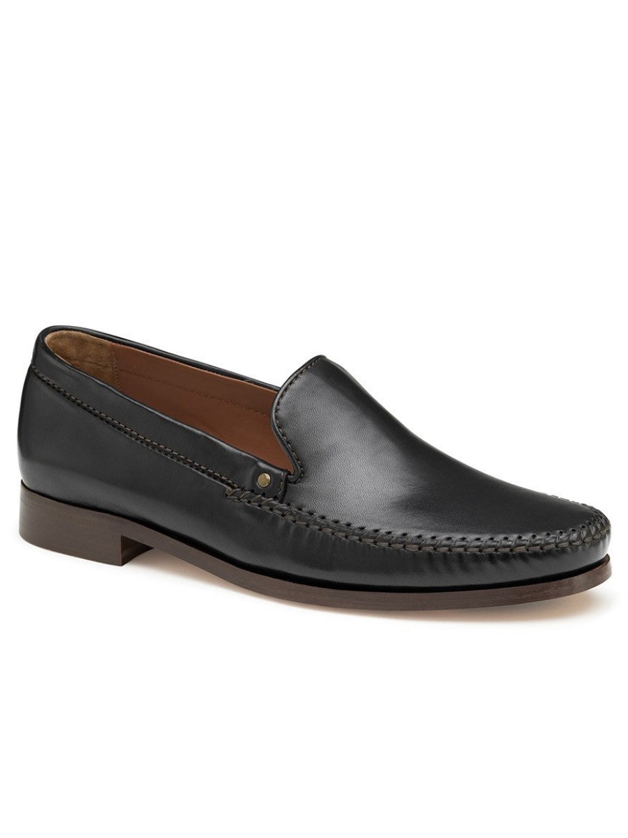 Men'S J & M Collection Loafers & Slip-Ons | Baldwin Whipstitch Venetian Black Sheepskin Shoes | J & M Collection