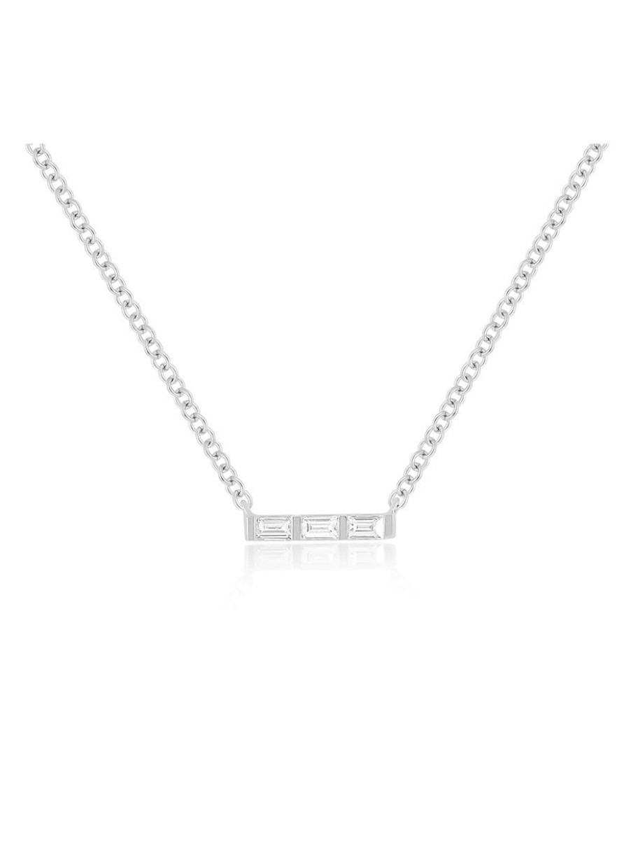 Women'S EF Collection Necklaces | Baguette Mini Bar Necklace White Gold | Ef Collection