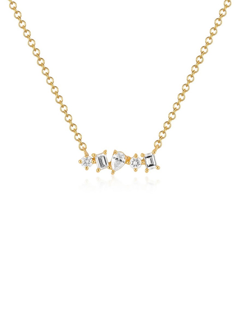 Women'S EF Collection Necklaces | Multi Faceted Diamond Mini Bar Necklace Yellow Gold | Ef Collection