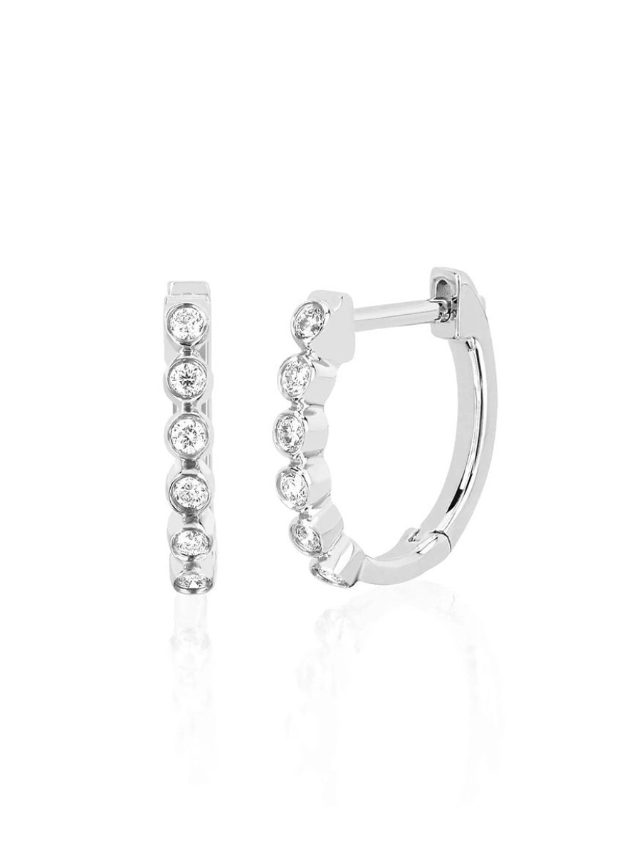 Women'S EF Collection Earrings | Diamond Bezel Huggie Earrings White Gold | Ef Collection