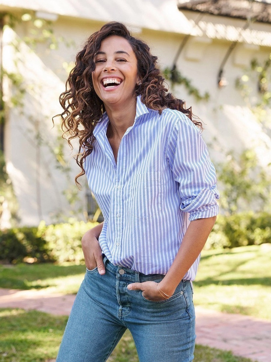 Women'S Frank & Eileen Tops | Joedy Boyfriend Button-Up Shirt Blue Stripe | Frank & Eileen