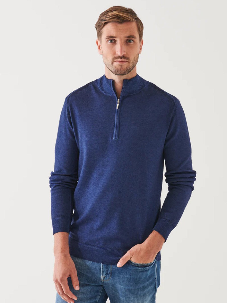 Men'S Patrick Assaraf Sweaters | Extra-Fine Merino Cold Dye Quarter-Zip In Riviera | Patrick Assaraf