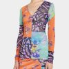 Women'S Fuzzi Tops | Patchwork Print Long-Sleeve Tulle Blouse Multi | Fuzzi