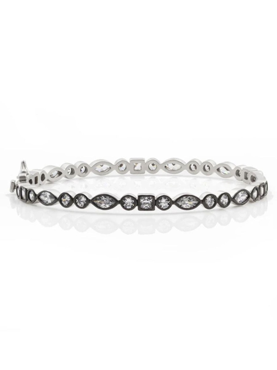 Women'S Freida Rothman Bracelets | Signature Mixed Shaped Hinge Bangle Black & Silver | Freida Rothman