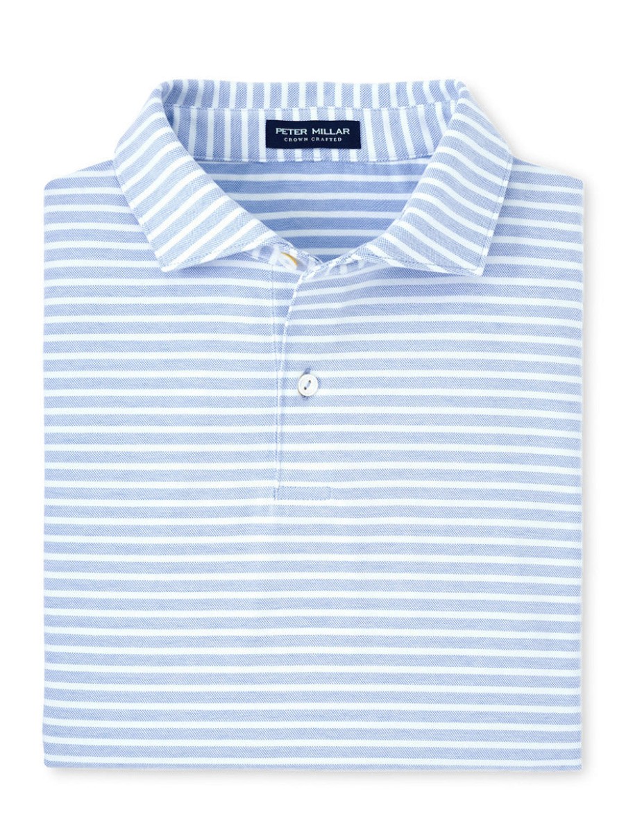 Men'S Peter Millar T-Shirts | Albatross Cotton Blend Pique Striped Polo In Regatta Blue | Peter Millar