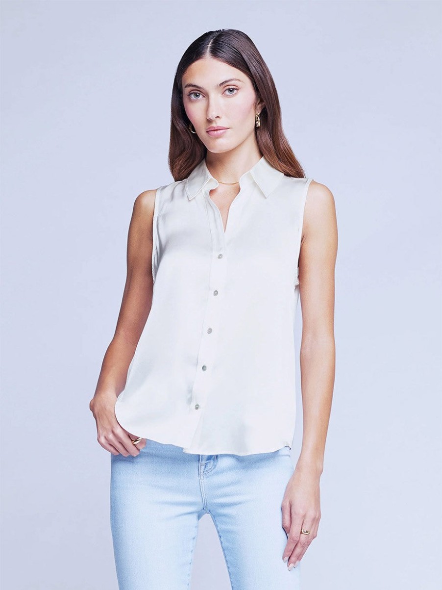 Women'S L'Agence Tops | Emmy Sleeveless Blouse Ivory | L'Agence