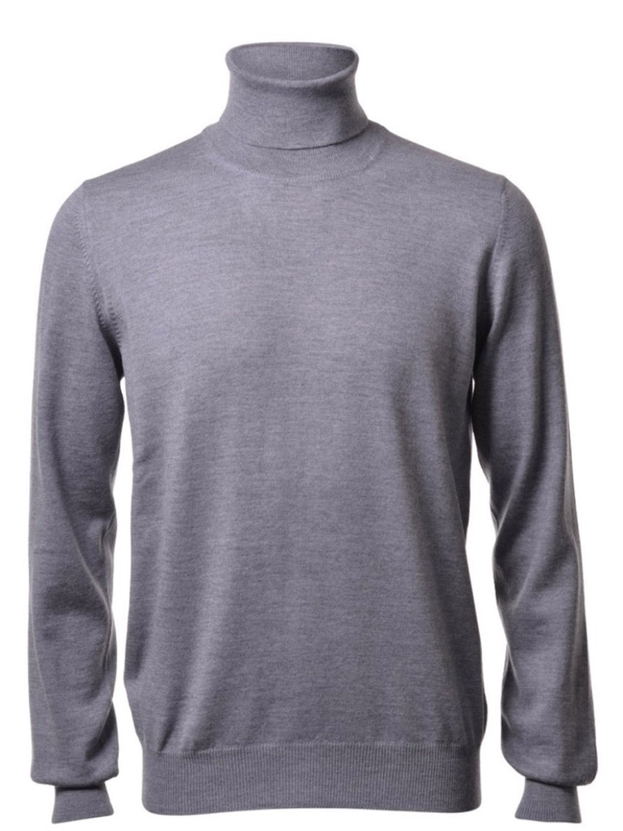 Men'S Gran Sasso Sweaters | Solid Merino Turtleneck In Light Grey | Gran Sasso