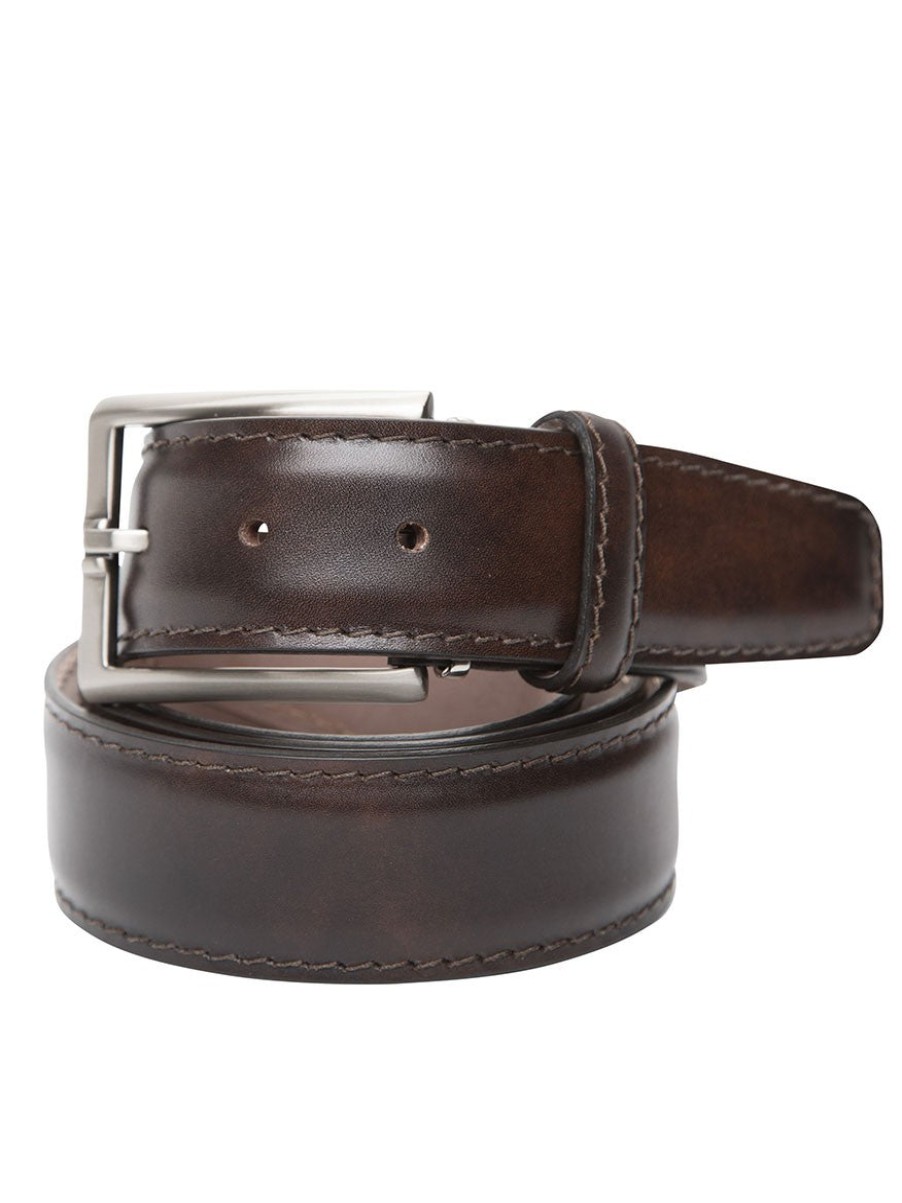 Men'S LEN Belts Belts | Italian Marbled Calf Belt Espresso Tonal Stitching | Len Belts