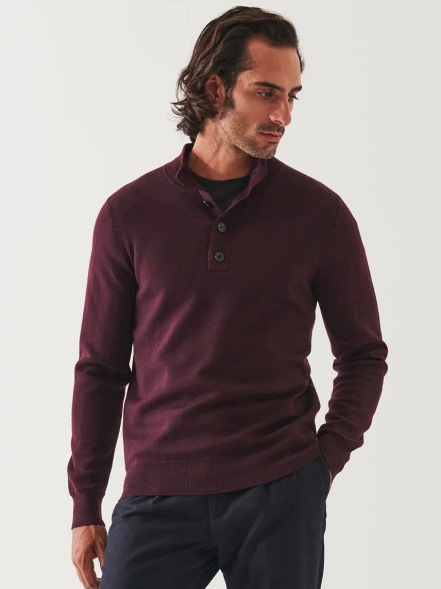 Men'S Patrick Assaraf T-Shirts | Double Face Mock Sweater Raisin | Patrick Assaraf