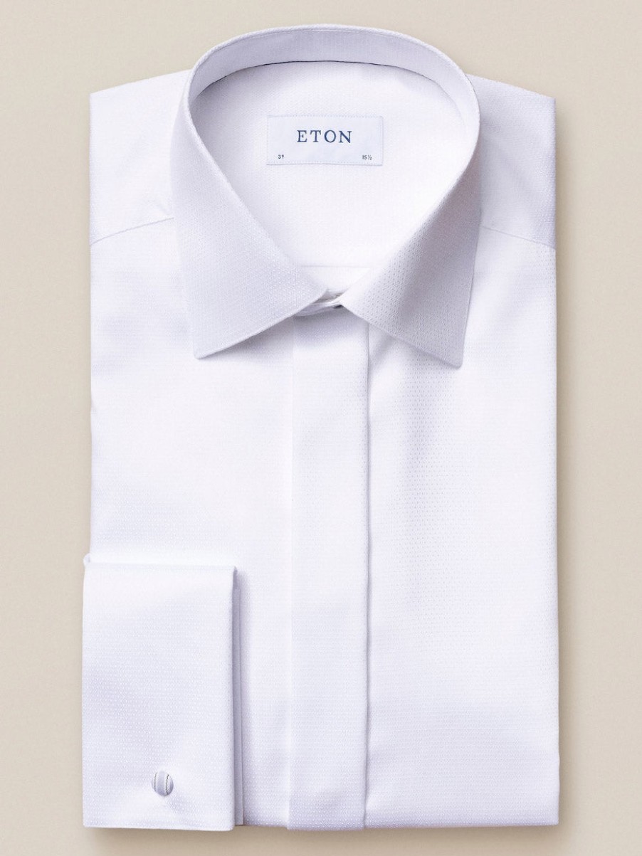 Men'S Eton Dress Shirts | White Dobby Formal Shirt | Eton