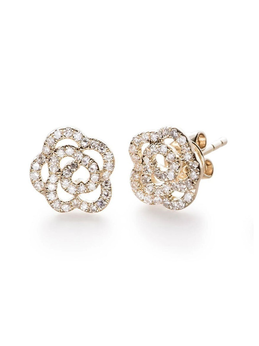 Women'S EF Collection Earrings | Diamond Rose Stud Earrings Yellow Gold | Ef Collection