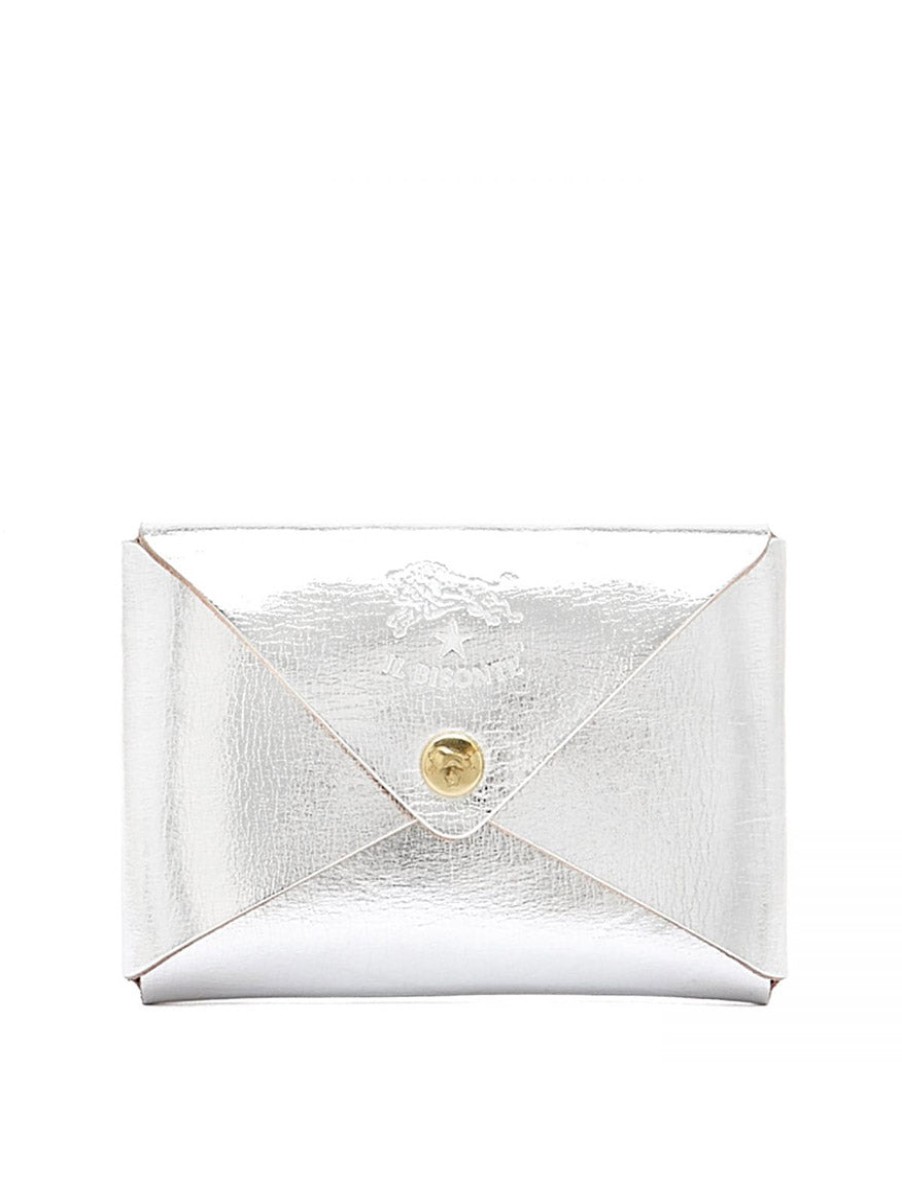 Women'S Il Bisonte Wallets | Buy Sovana Card Case In Metallic Silver Handbags