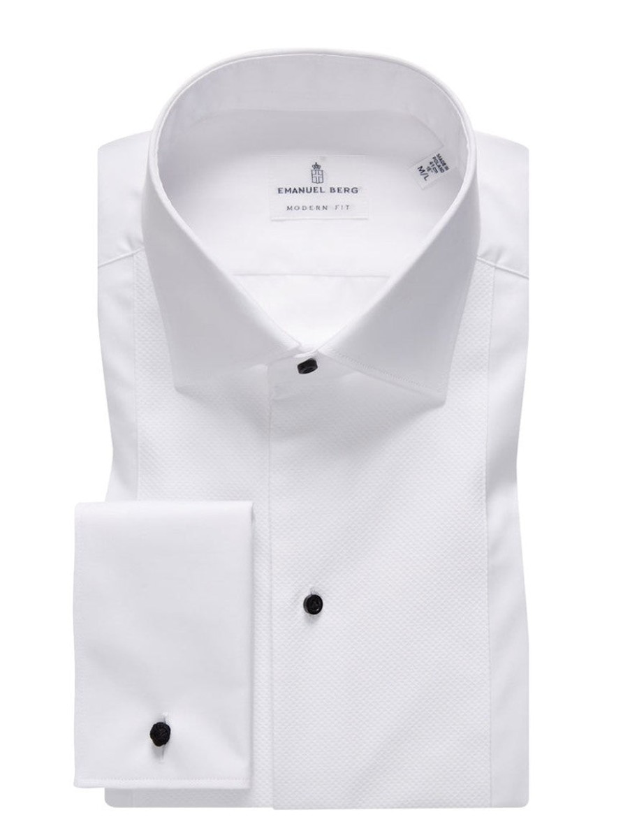 Men'S Emanuel Berg Dress Shirts | Formal Dress Shirt White Mr. Crown Collar Cuff | Emanuel Berg