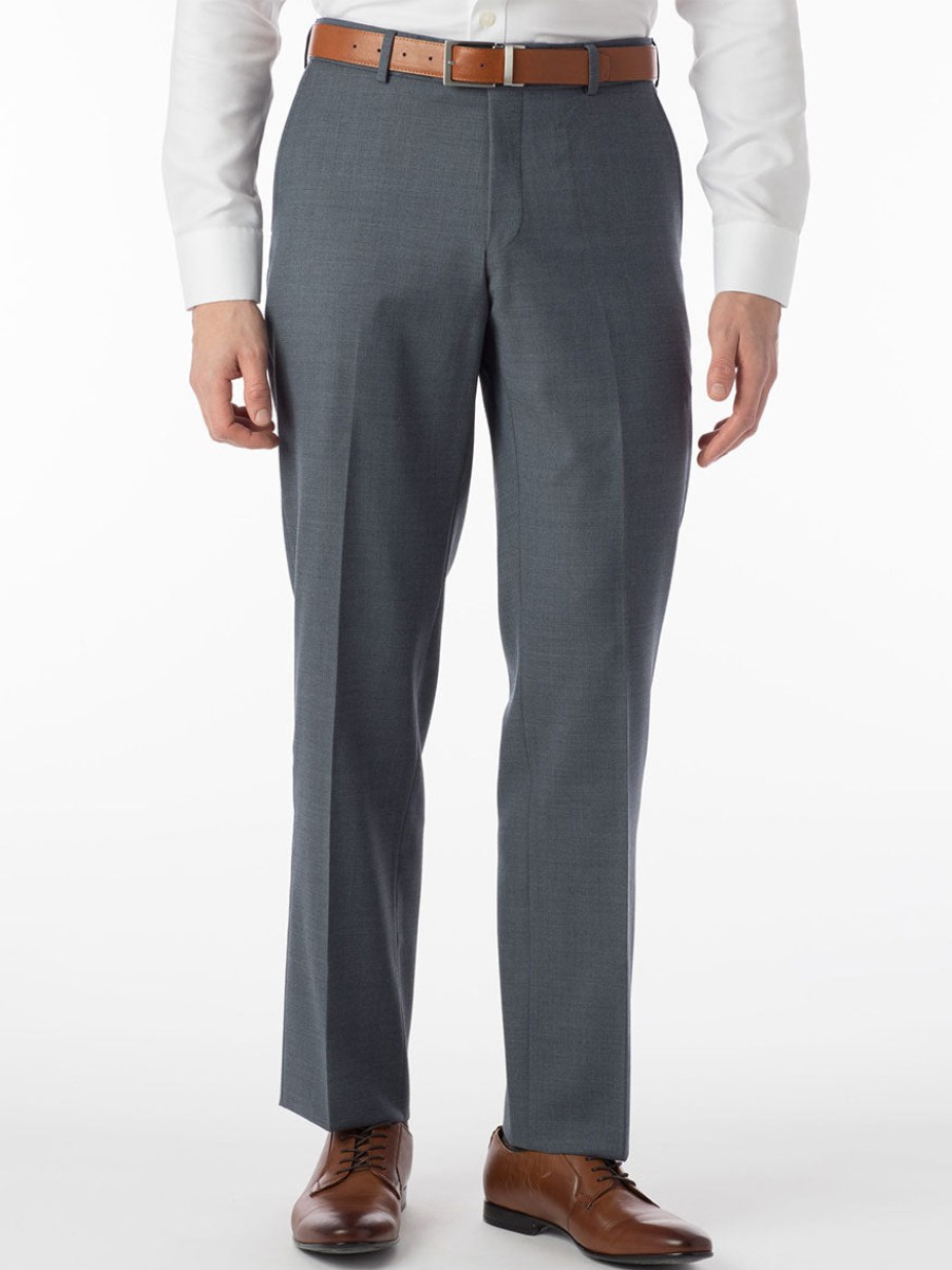 Men'S Ballin Pants | Soho Comfort 'Eze' Super 120S Modern Flat Front Pant Slate Blue | Ballin