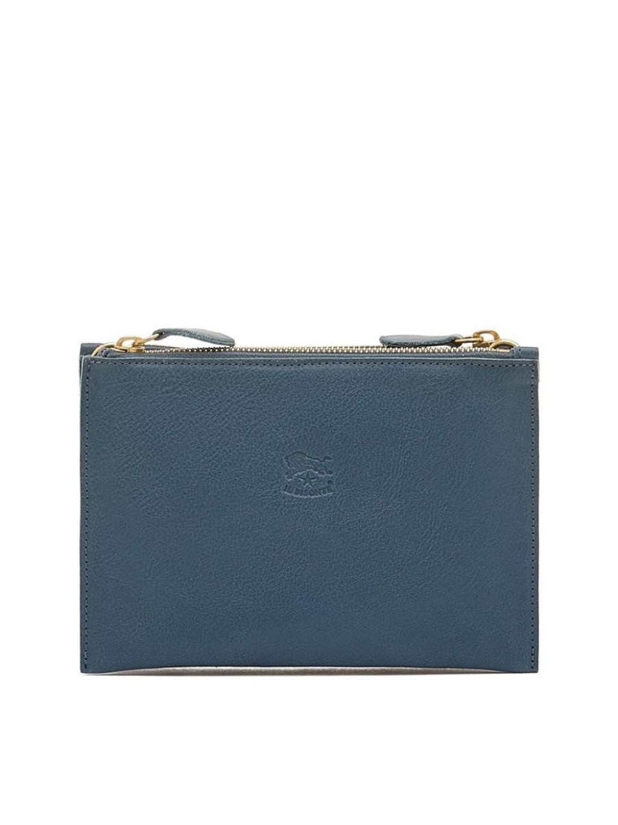 Women'S Il Bisonte Clutches | Giulia Clutch Bag Blue Denim Cowhide Leather | Il Bisonte