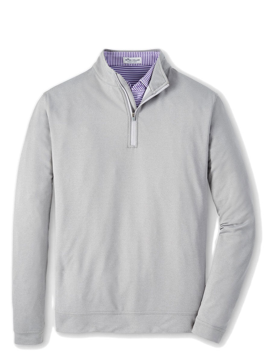 Men'S Peter Millar T-Shirts | Perth Melange Performance Quarter-Zip Gale Grey Sweaters | Peter Millar