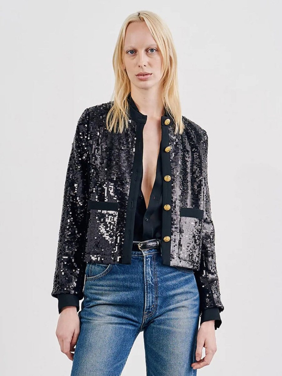 Women'S Nili Lotan Tops | Katherine Sequin Jacket Black | Nili Lotan