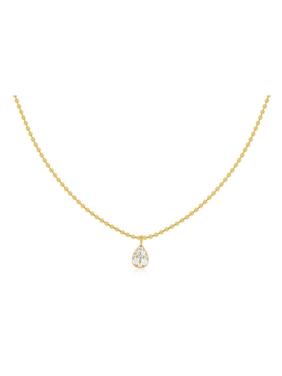 Women'S EF Collection Necklaces | Full Cut Diamond Teardrop Necklace Yellow Gold | Ef Collection