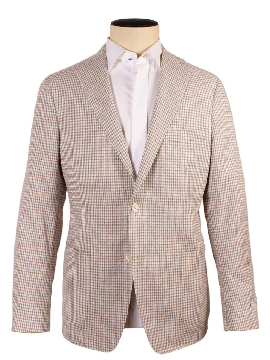 Men'S Samuelsohn Blazers & Sportcoats | Super Light Sport Jacket In Cream/Brown/Grey Check | Samuelsohn