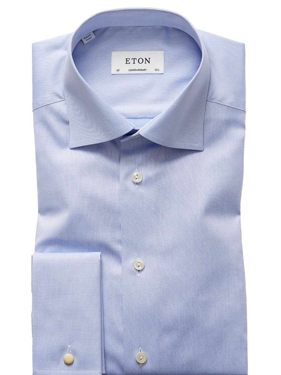 Men'S Eton Dress Shirts | Contemporary Fit Light Blue French Cuff Dress Shirt | Eton