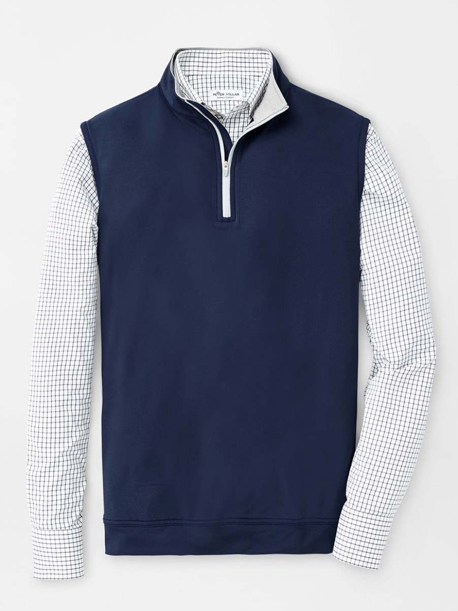 Men'S Peter Millar T-Shirts | Galway Performance Quarter-Zip Vest Navy Sweaters | Peter Millar