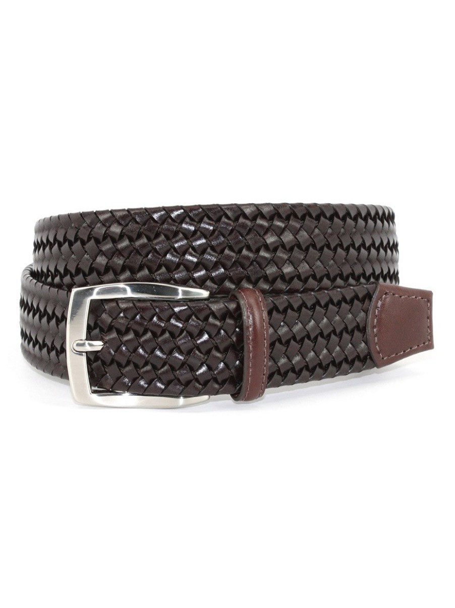 Men'S Torino Leather Belts | Italian Woven Stretch Leather Belt Brown | Torino Leather