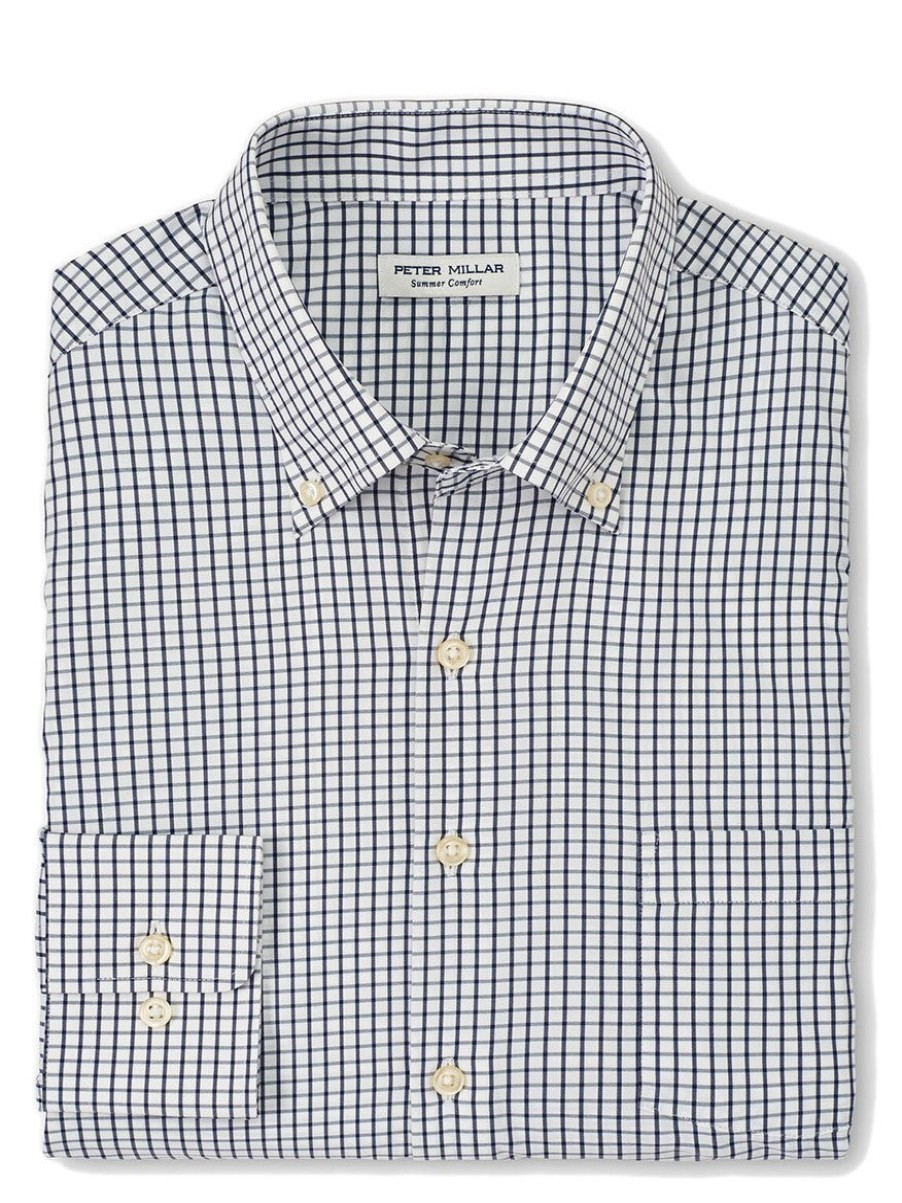 Men'S Peter Millar Dress Shirts | Hanford Performance Twill Sport Shirt Navy | Peter Millar