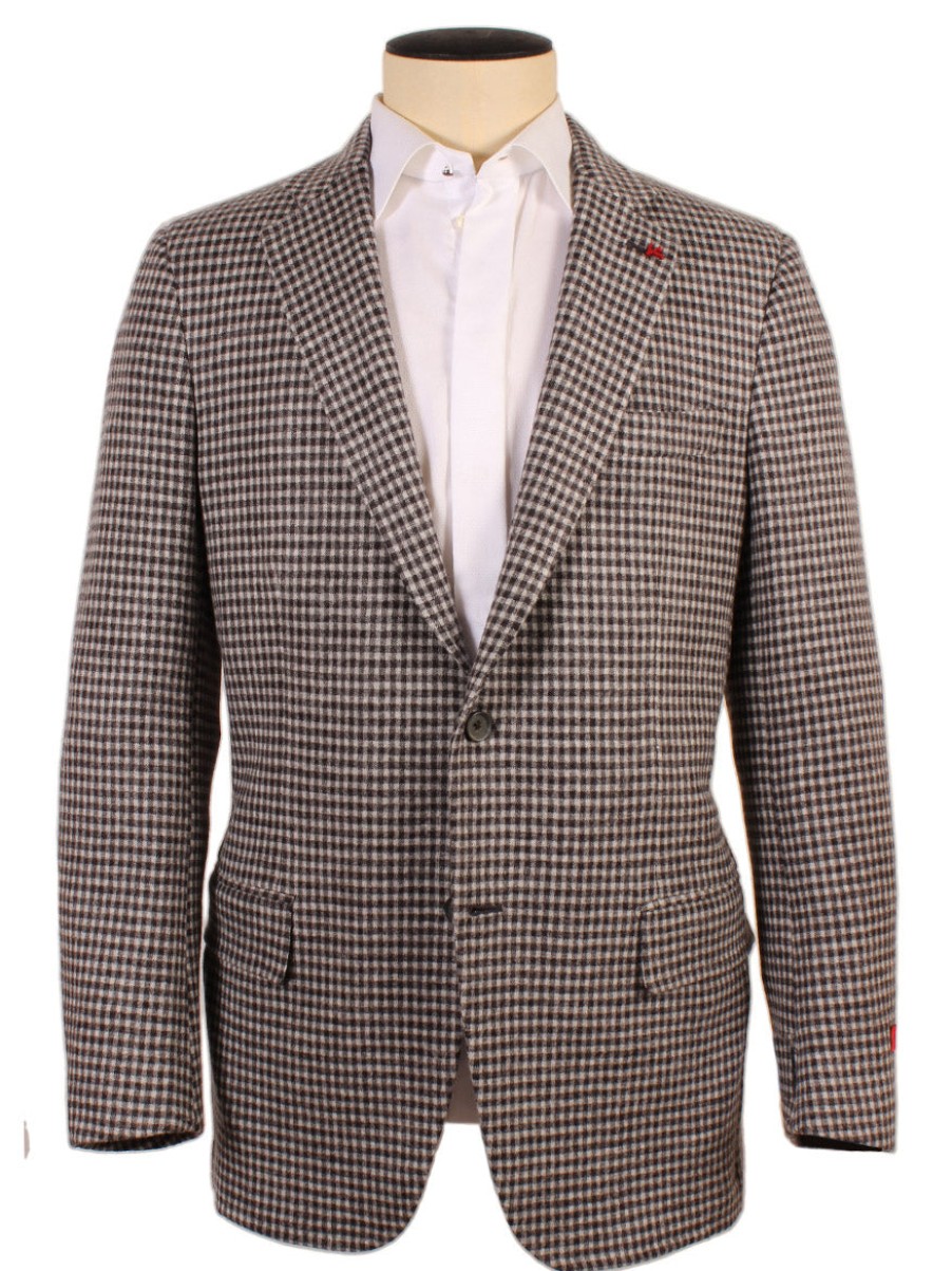 Men'S Isaia Blazers & Sportcoats | Double-Face Wool Sport Jacket In Dark Brown Check | Isaia