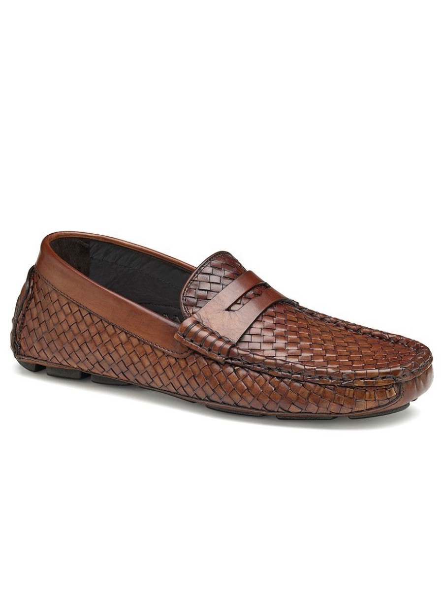 Men'S J & M Collection Loafers & Slip-Ons | Dayton Woven Penny Brown | J & M Collection