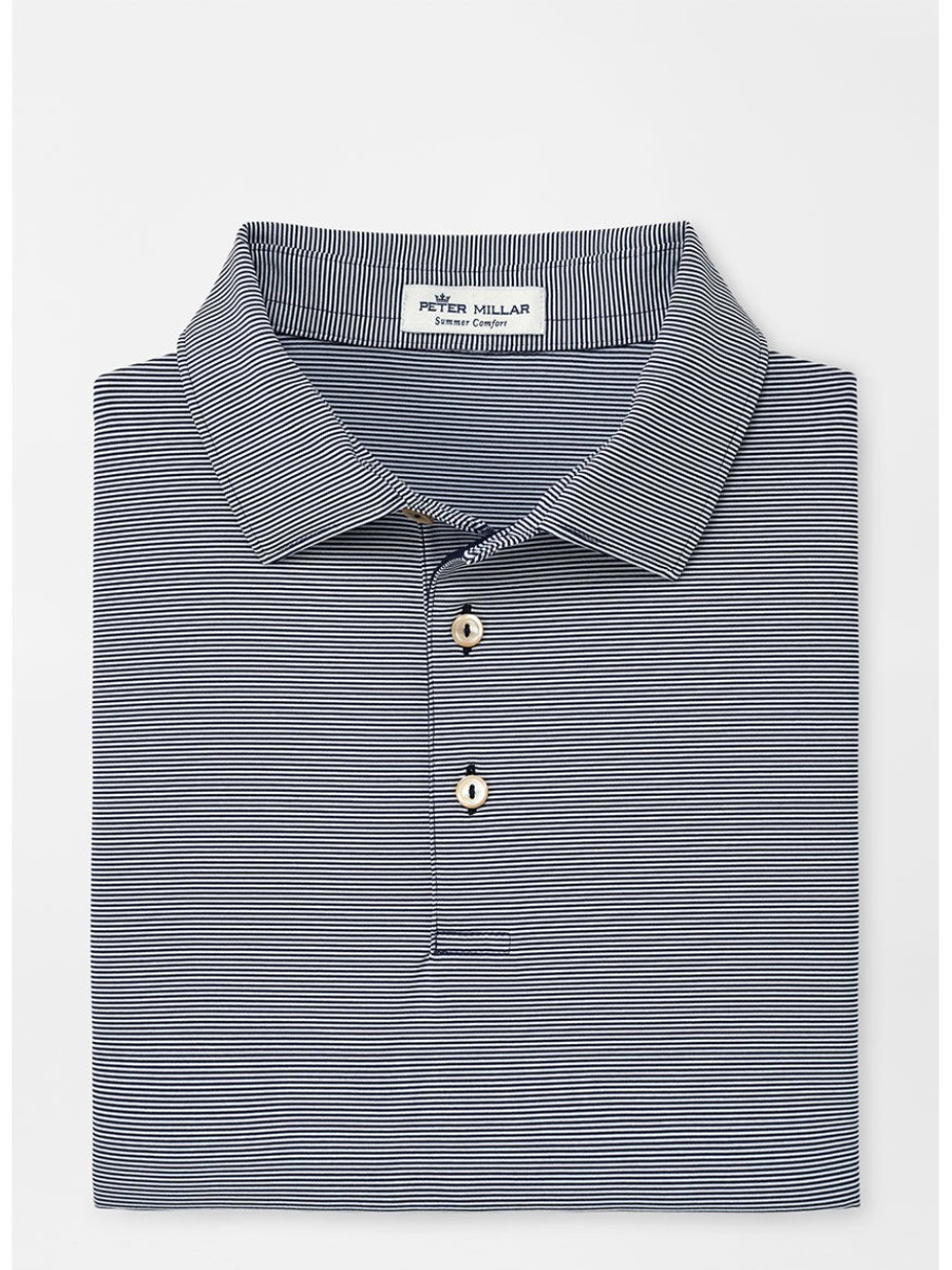 Men'S Peter Millar T-Shirts | Jubilee Stripe Performance Polo Navy Polos| Peter Millar