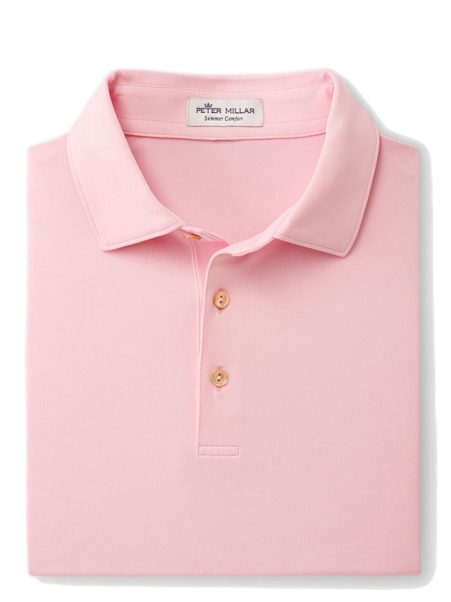 Men'S Peter Millar T-Shirts | Solid Performance Jersey Polo Palmer Pink Polos | Peter Millar