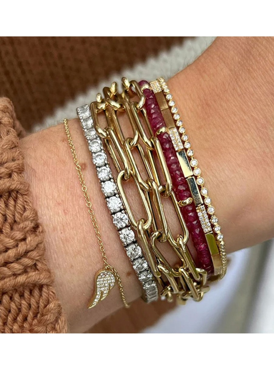 Women'S EF Collection Bracelets | Birthstone Bracelet Gold Rondelles - Garnet | Ef Collection