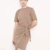 Women'S Vince Dresses | Short Sleeve Side-Tie Dress Shale | Vince