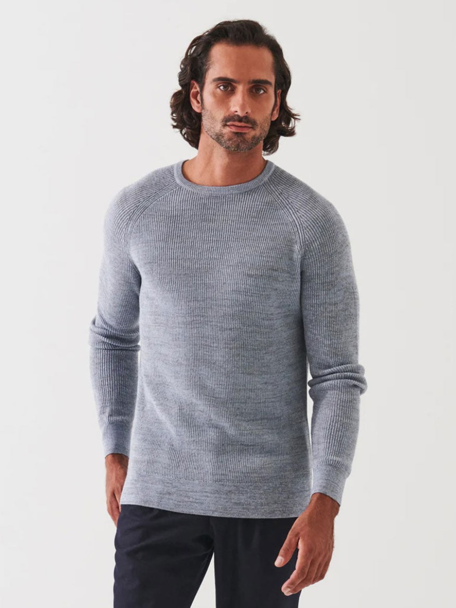 Men'S Patrick Assaraf T-Shirts | Merino Wool Ribbed Crewneck Water Melange | Patrick Assaraf