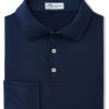 Men'S Peter Millar T-Shirts | Solid Stretch Jersey Long Sleeve Polo Navy Polos | Peter Millar