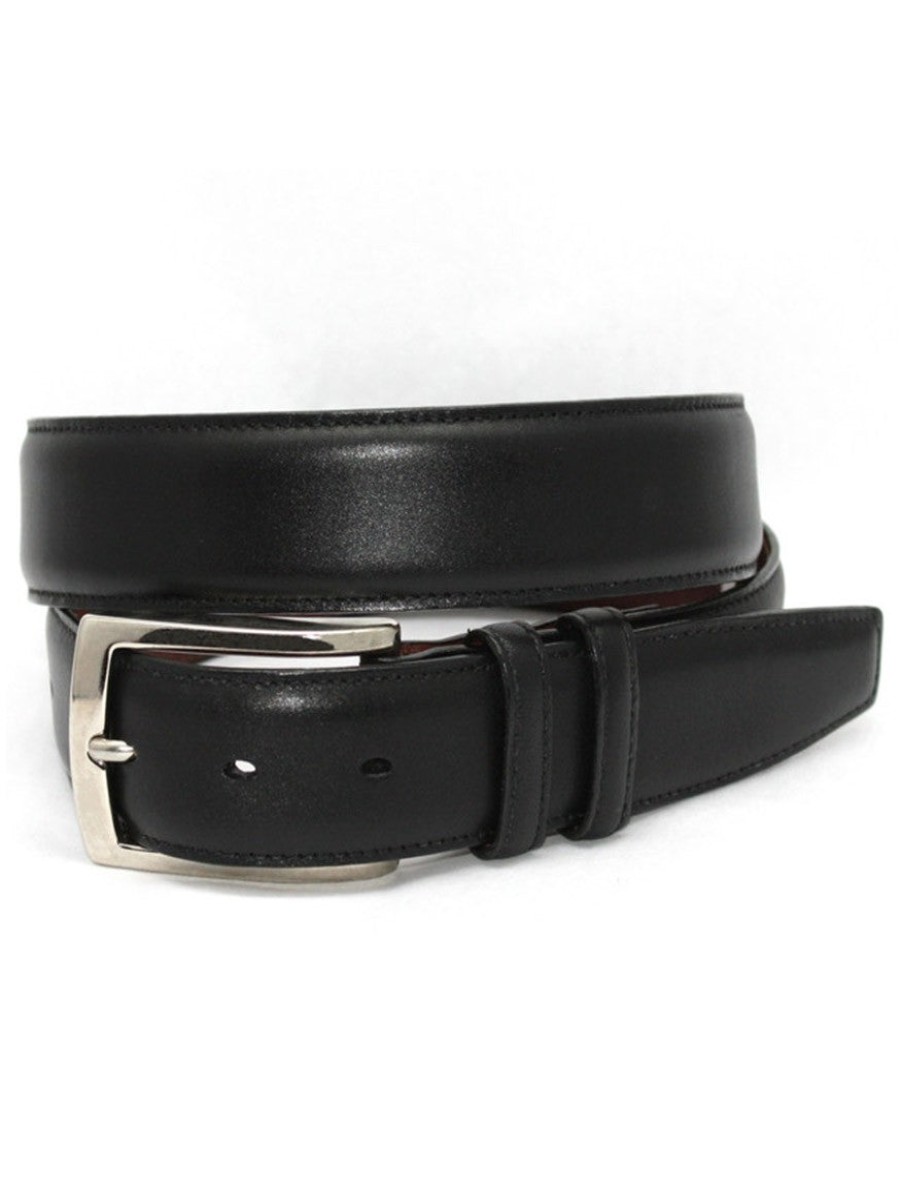 Men'S Torino Leather Belts | Italian Burnished Calfskin Belt Black | Torino Leather