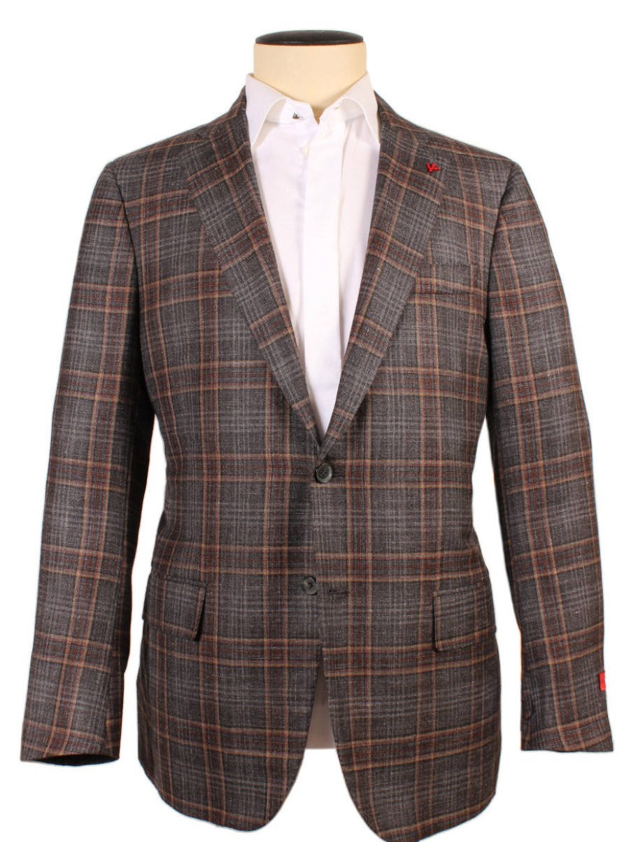 Men'S Isaia Blazers & Sportcoats | Soft Delain Sport Jacket In Dark Grey Plaid | Isaia