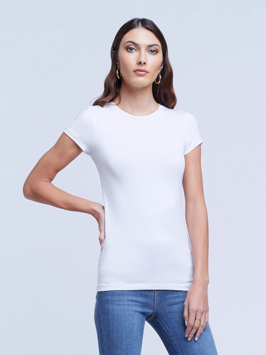 Women'S L'Agence Tops | Ressi Short Sleeve Crew White | L'Agence