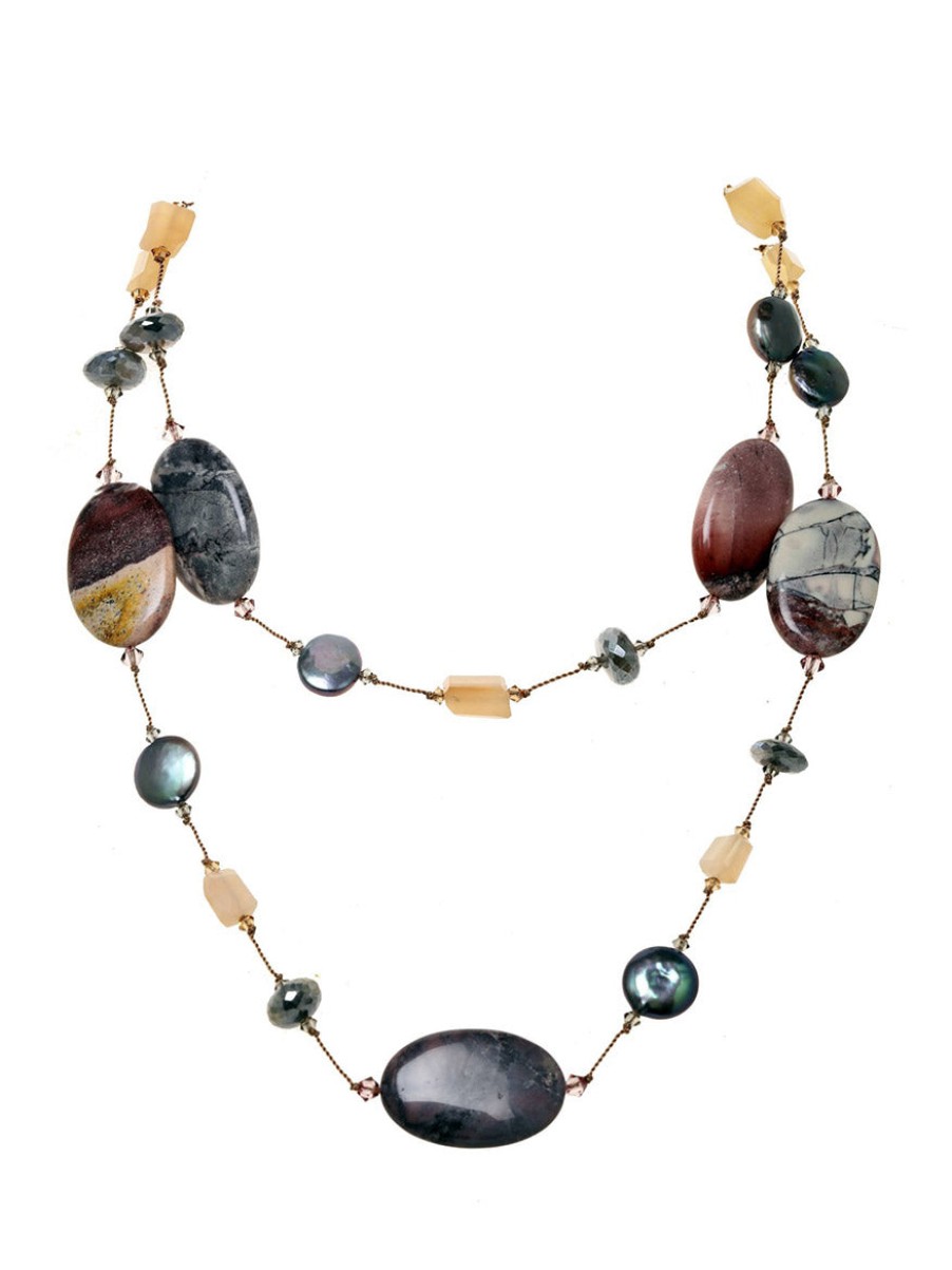 Women'S Margo Morrison Necklaces | Mystic Labradorite, Peach Moonstone, And Jasper Necklace | Margo Morrison