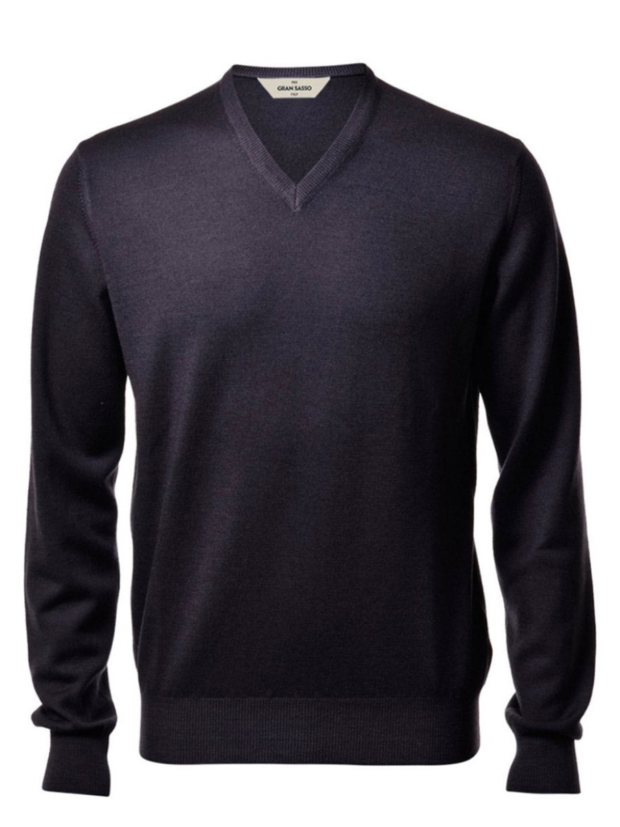 Men'S Gran Sasso Sweaters | Vintage Wash Extrafine Merino V-Neck In Charcoal | Gran Sasso