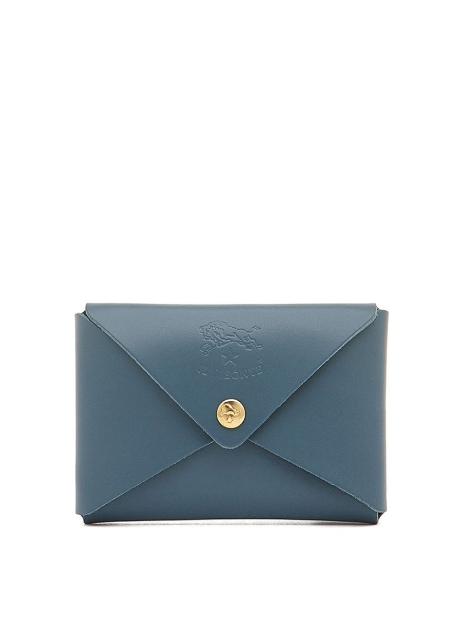 Women'S Il Bisonte Wallets | Sovana Card Case Blue Denim Cowhide Leather | Il Bisonte