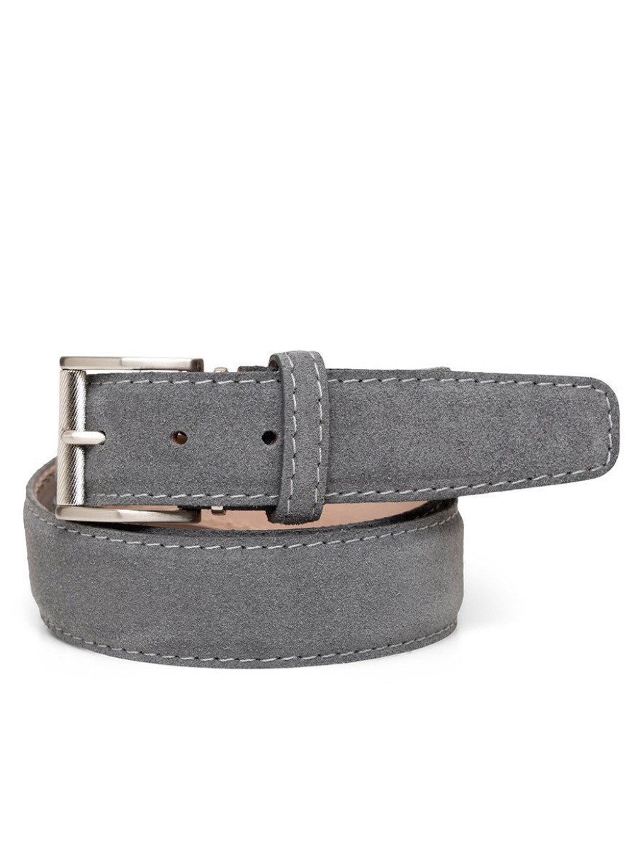 Men'S LEN Belts Belts | Italian Suede Charcoal Grey Stitch | Len Belts