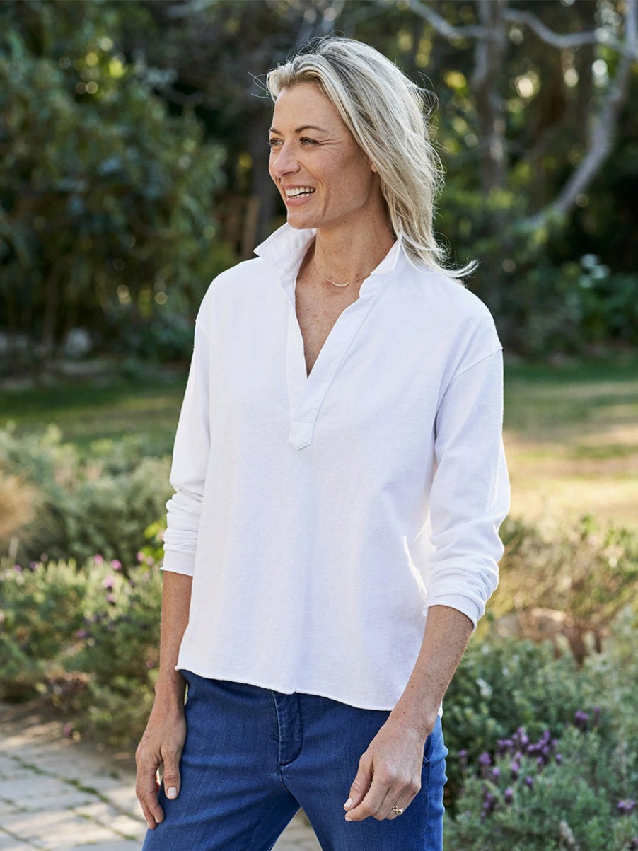 Women'S Frank & Eileen Tops | Eileen Patrick Popover Henley In Vintage White Heritage Jersey | Frank & Eileen