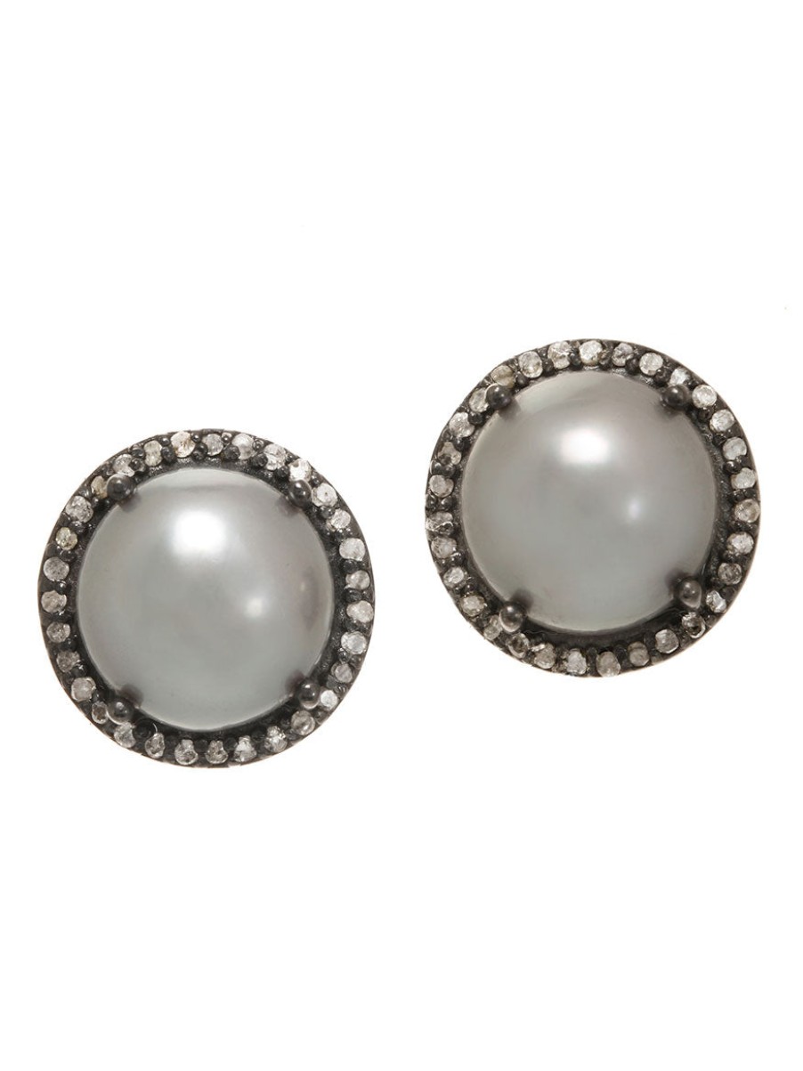 Women'S Margo Morrison Earrings | Margo Morrison Grey Freshwater Pearl Earrings With Diamonds